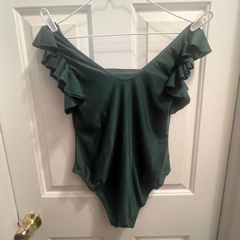 Green Ruffled  One Piece - Picture 2 of 3